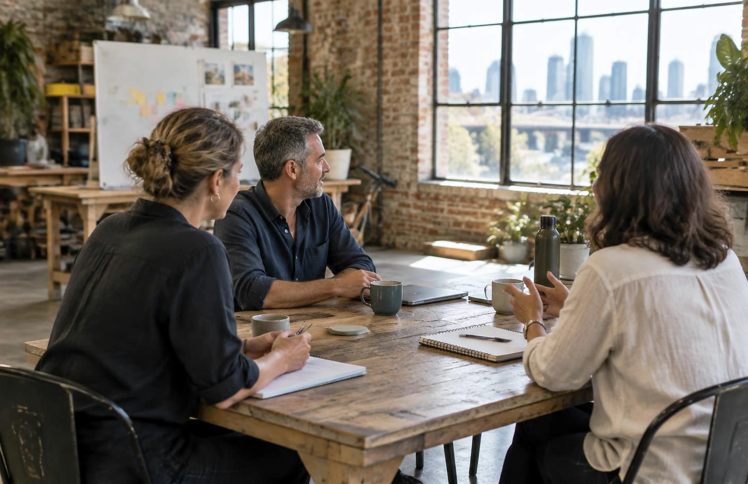Advisers talking around a workshop table